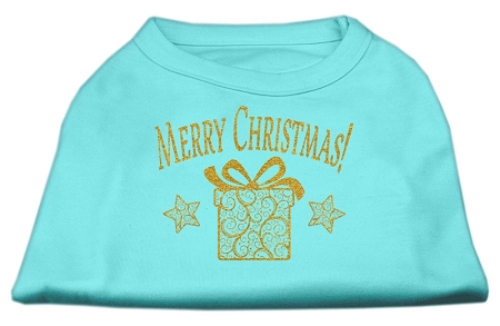 Golden Christmas Present Dog Shirt Aqua Med